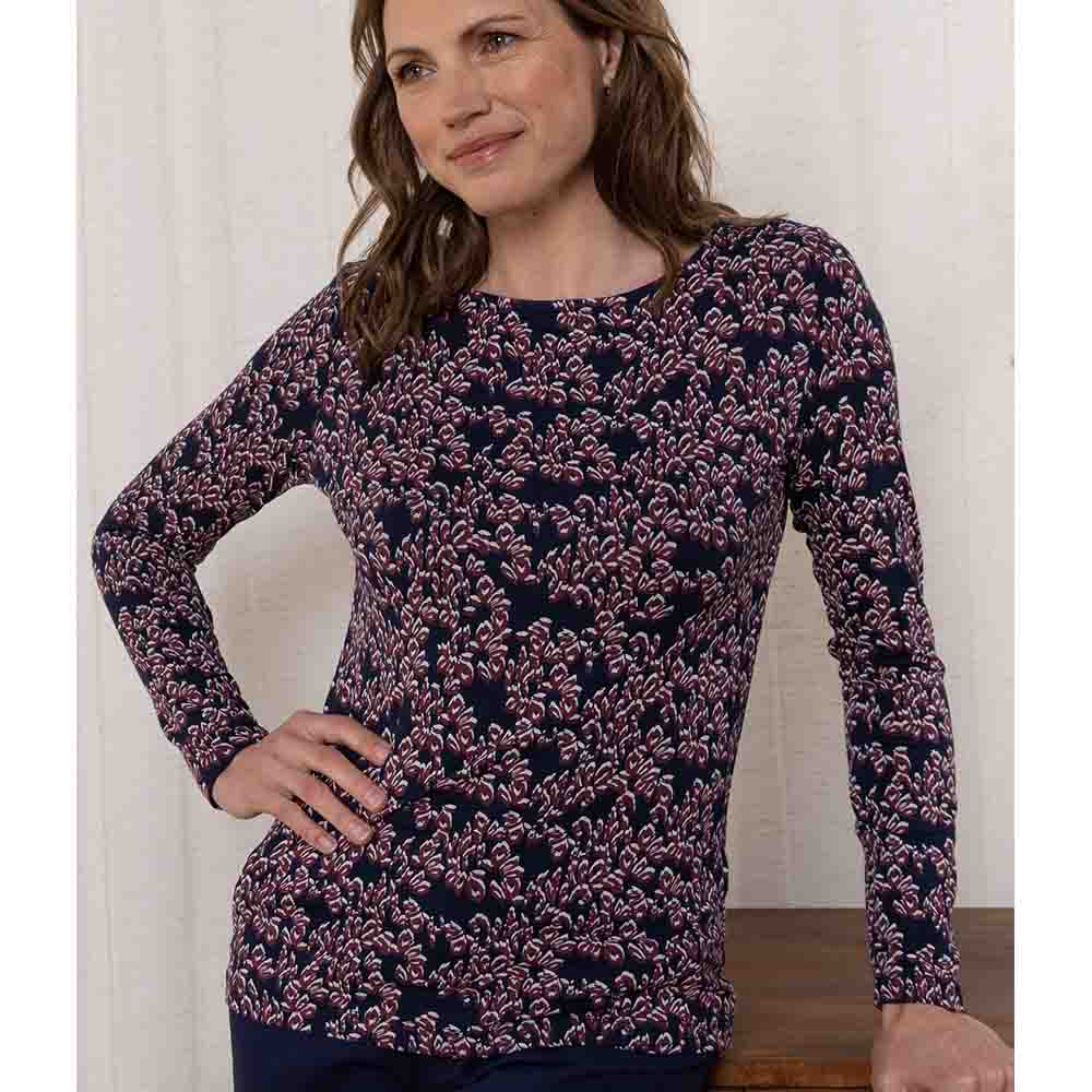 Monica Animal Stamp Top in Navy