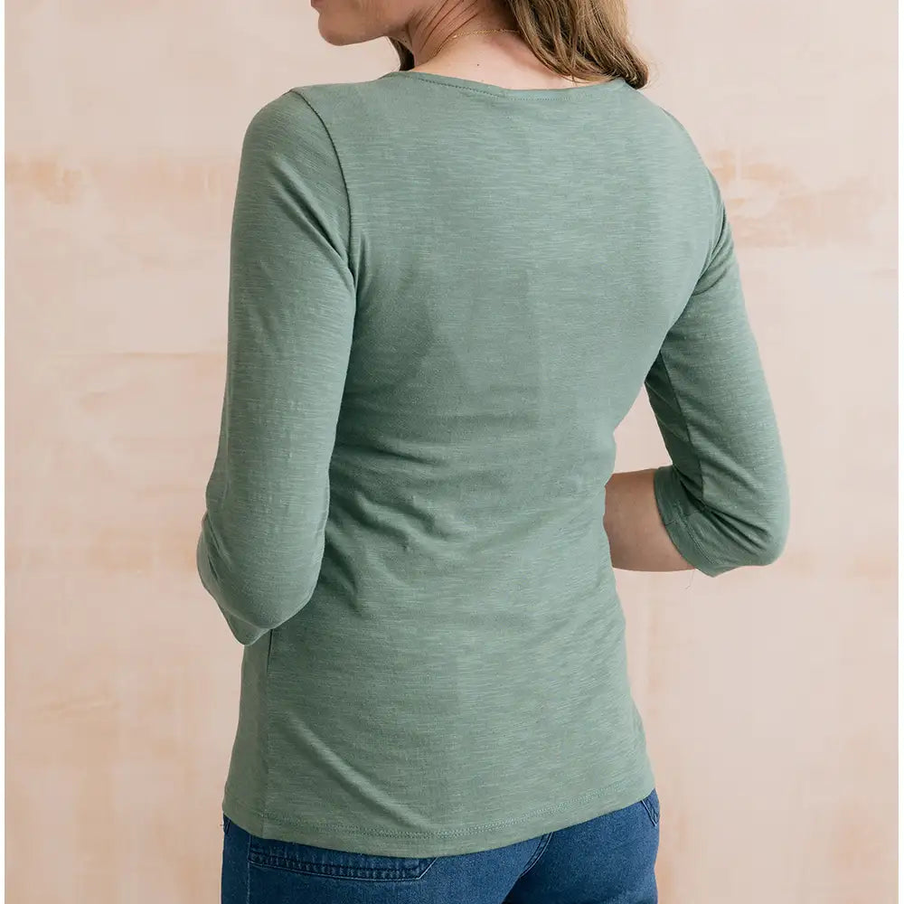 Monica 3/4 Sleeve Cotton Top - Laurel