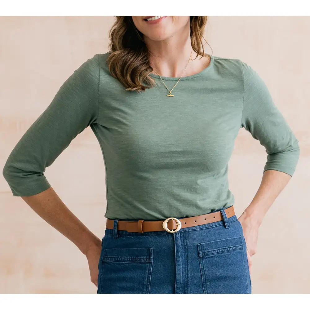 Monica 3/4 Sleeve Cotton Top - Laurel