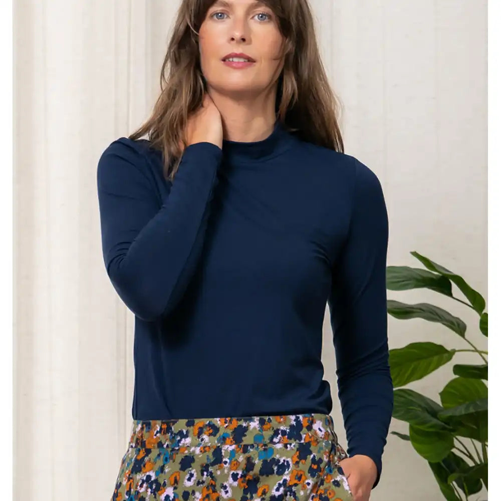 Turtle Neck Top in Navy