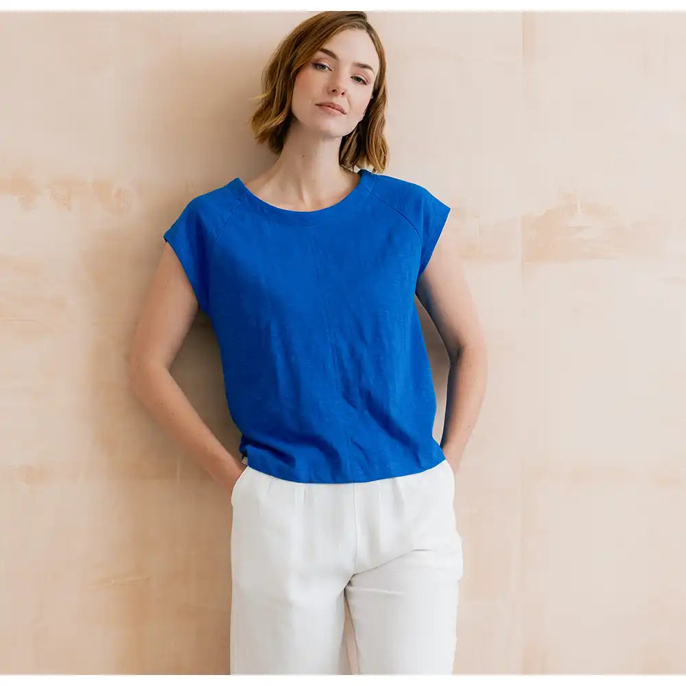 Tidal Turn Up Sleeve Tee - Cobalt