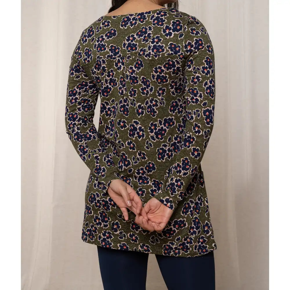 Clover Print Tunic in Olive & Navy Blue