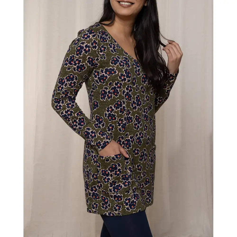 Clover Print Tunic in Olive & Navy Blue