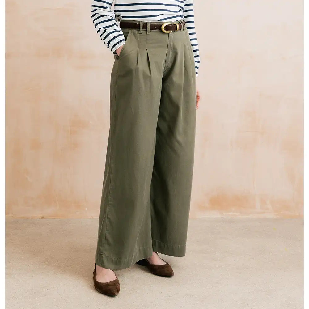 Sophie Tencel Trousers in Dark Olive