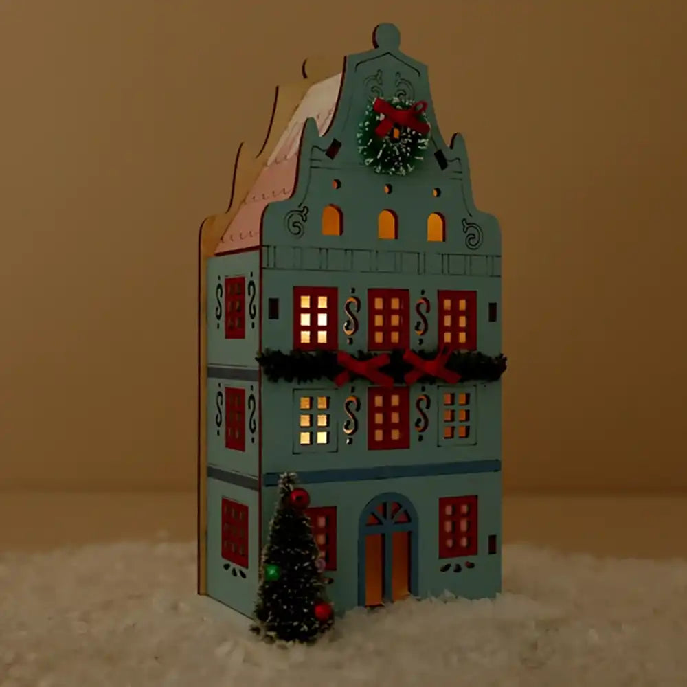 Light up Wooden House in Blue