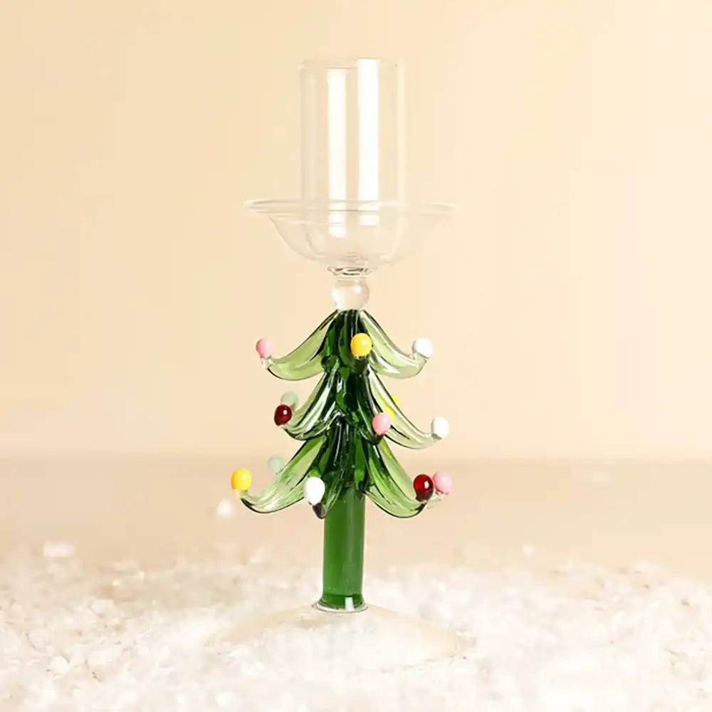 Glass Christmas Tree Candlestick Holder