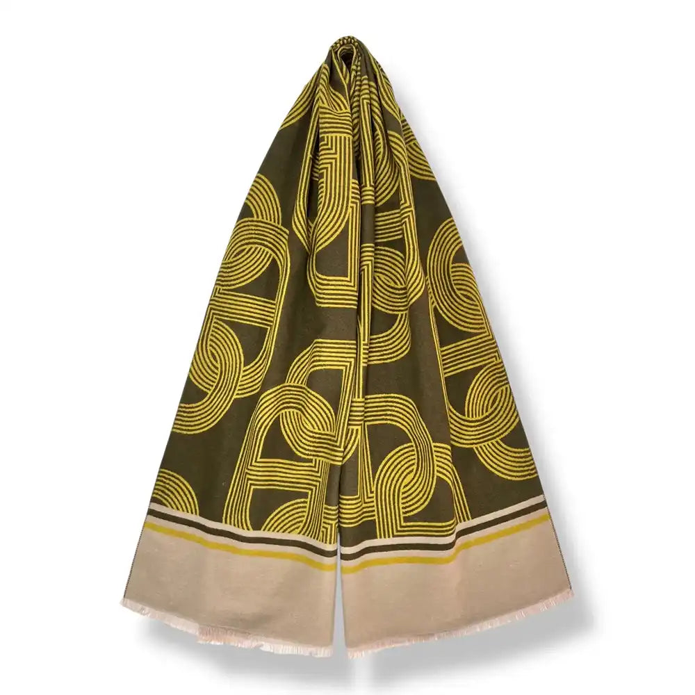 Cashmere Blend Reversible Scarf - Ochre Chain Link
