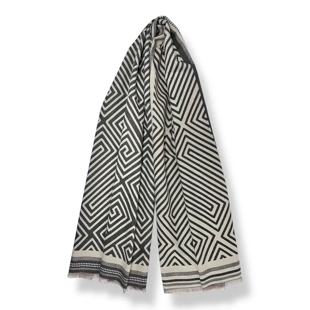 Cashmere Blend Reversible Scarf - Grey Maze