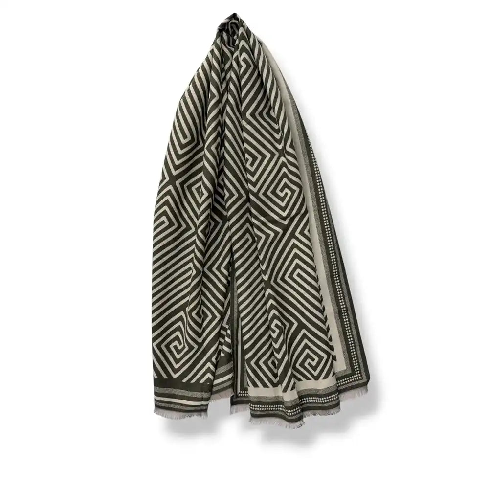 Cashmere Blend Reversible Scarf - Khaki Maze