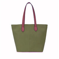 Khaki coloured tote bag with tan brown shoulder straps 