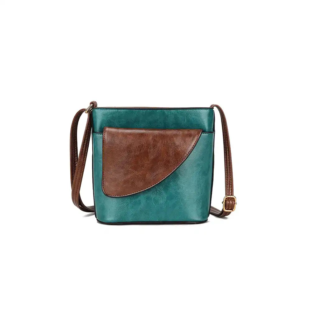 Teal and Dark Tan Cross Body Bag