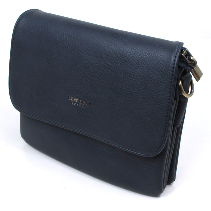 Long and Son navy blue flap over bag.