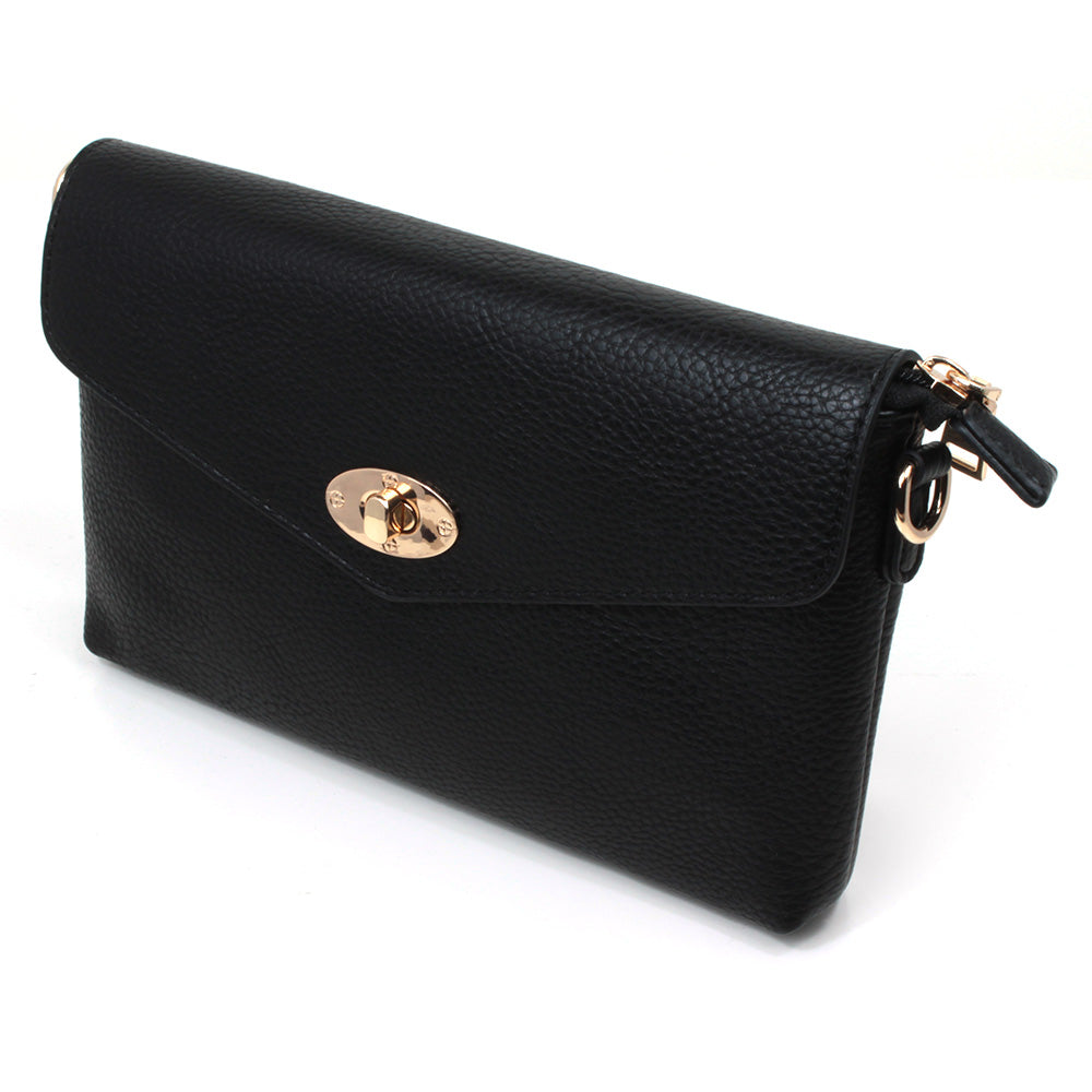 Long and Son black twist clasp envelope bag from the front