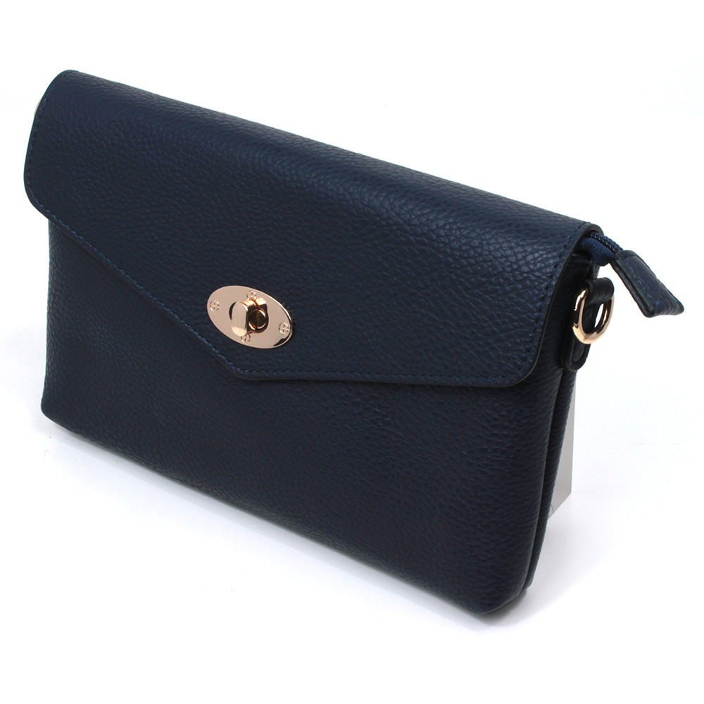 Long and Son navy blue twist clasp envelope bag from the front