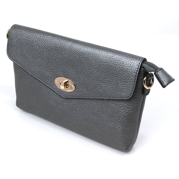 Long and Son pewter twist clasp envelope bag from the front