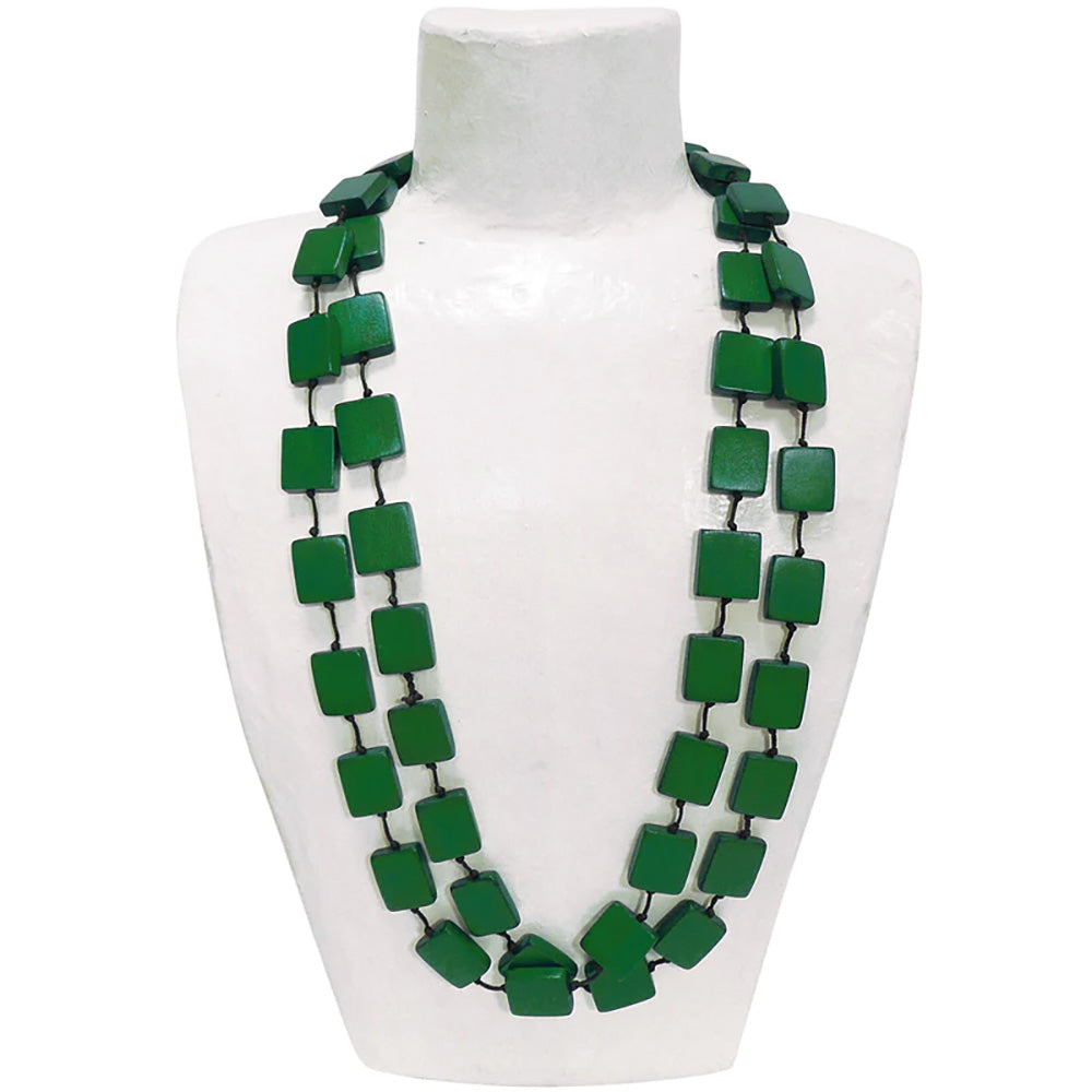Lotusfeet Square Cut Long Necklace - Green