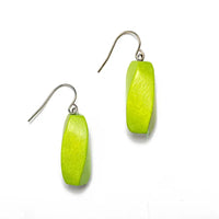 Pair of green earrings on a white background