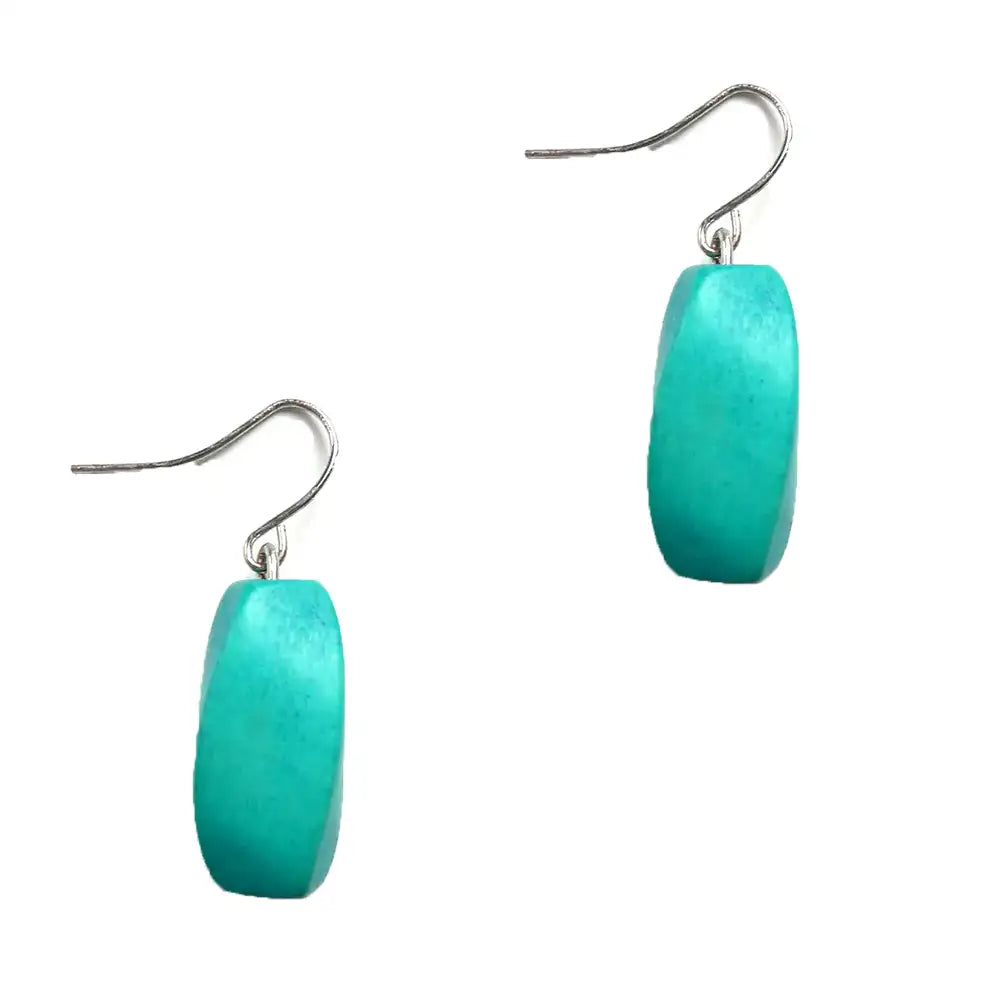 Turquoise earrings with silver hooks on a white background