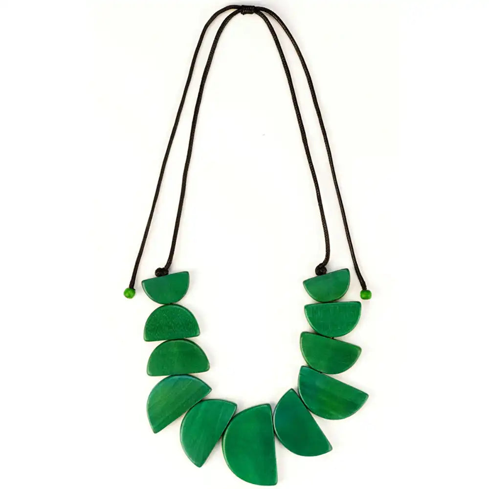Half Moon Wooden Necklace - Green