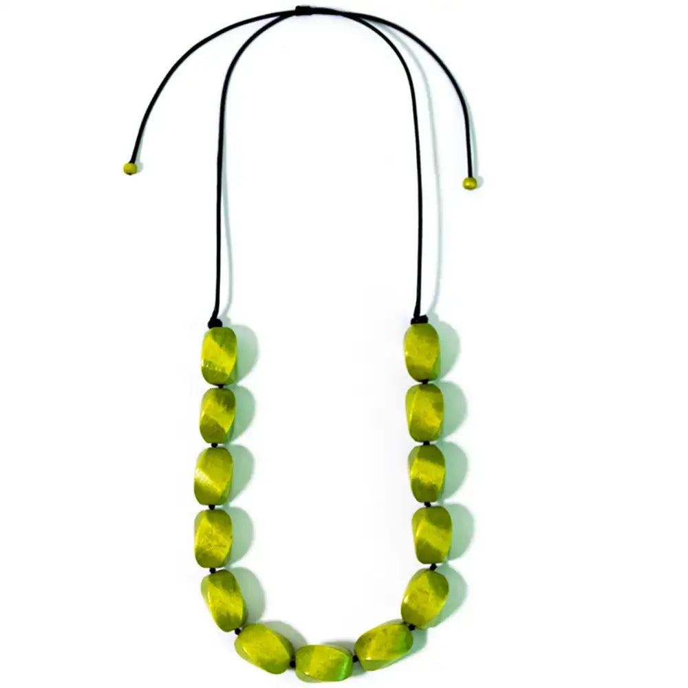 Necklace with green beads on a white background