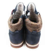 Navy walking boots with knitted cuffs. Back view.