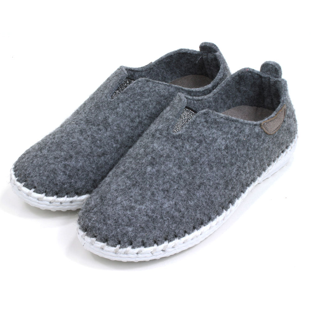 Grey Felted Over Locked Slippers