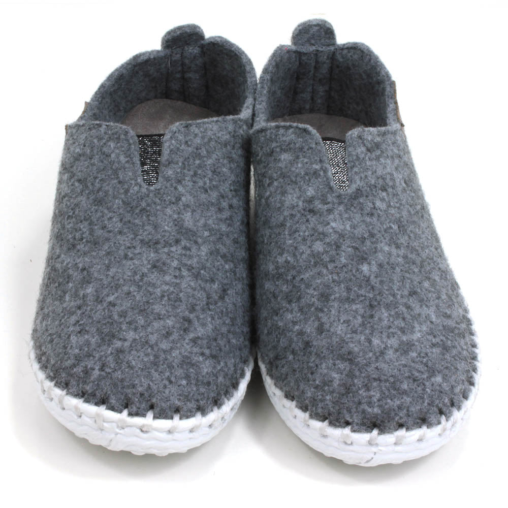 Grey Felted Over Locked Slippers