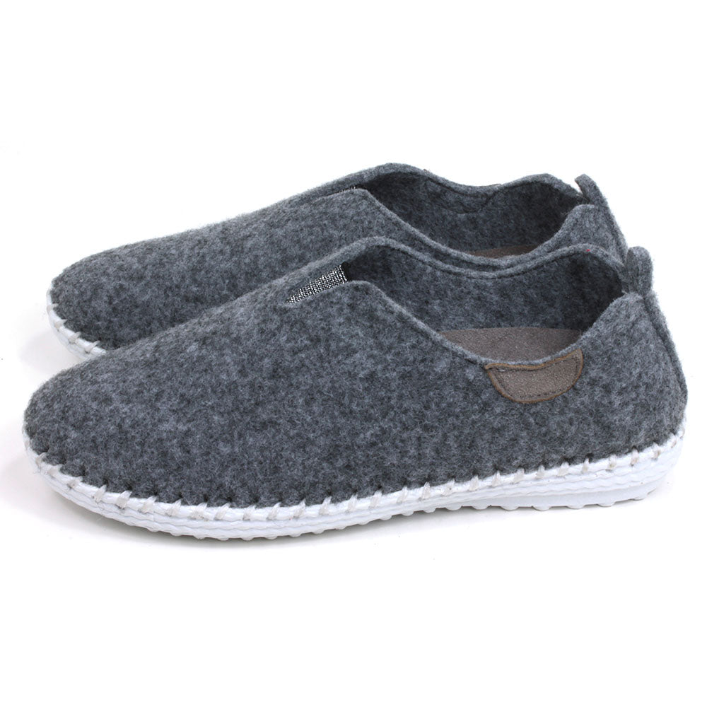 Grey Felted Over Locked Slippers