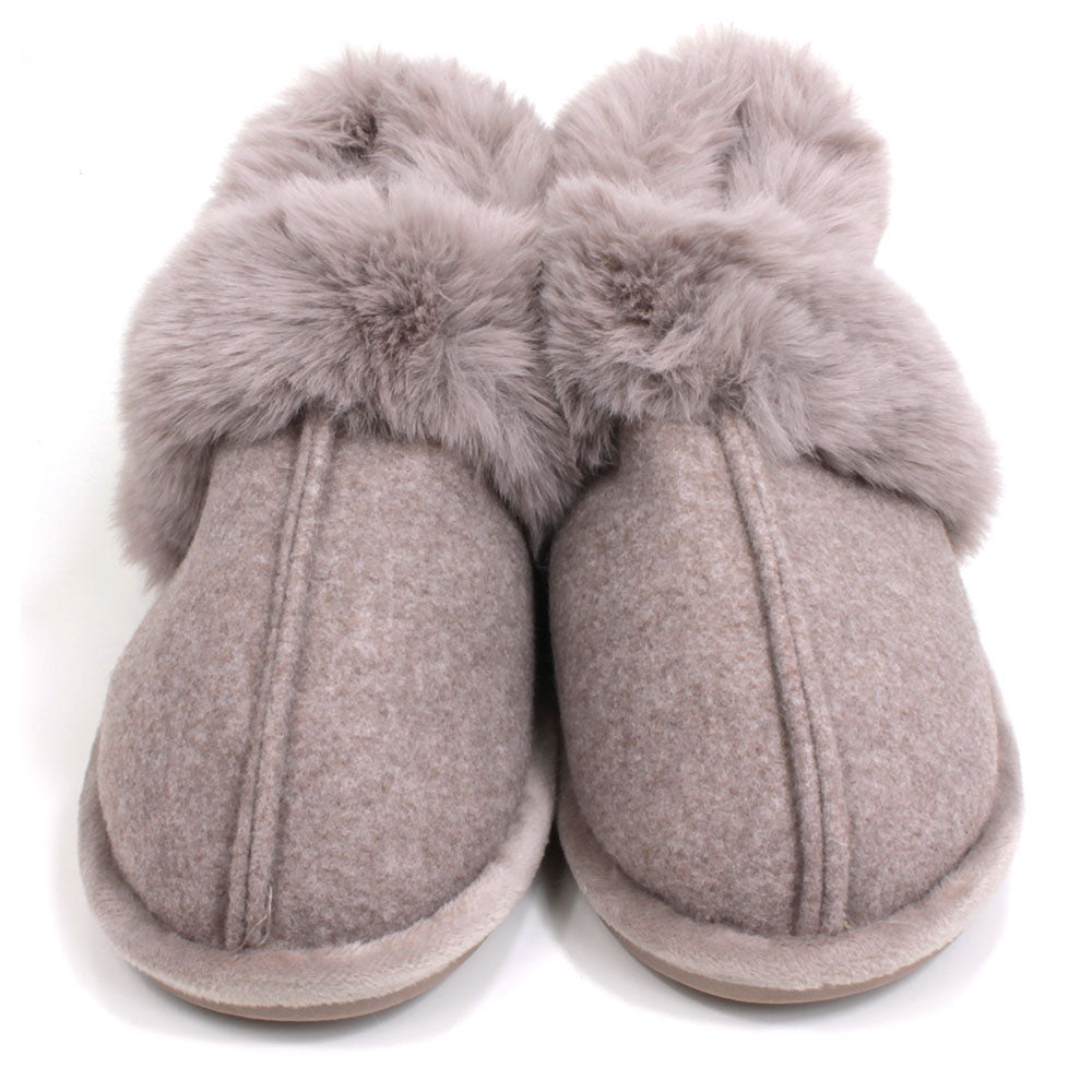 Full Faux Fut Slippers in Taupe