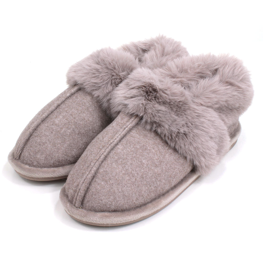 Full Faux Fut Slippers in Taupe