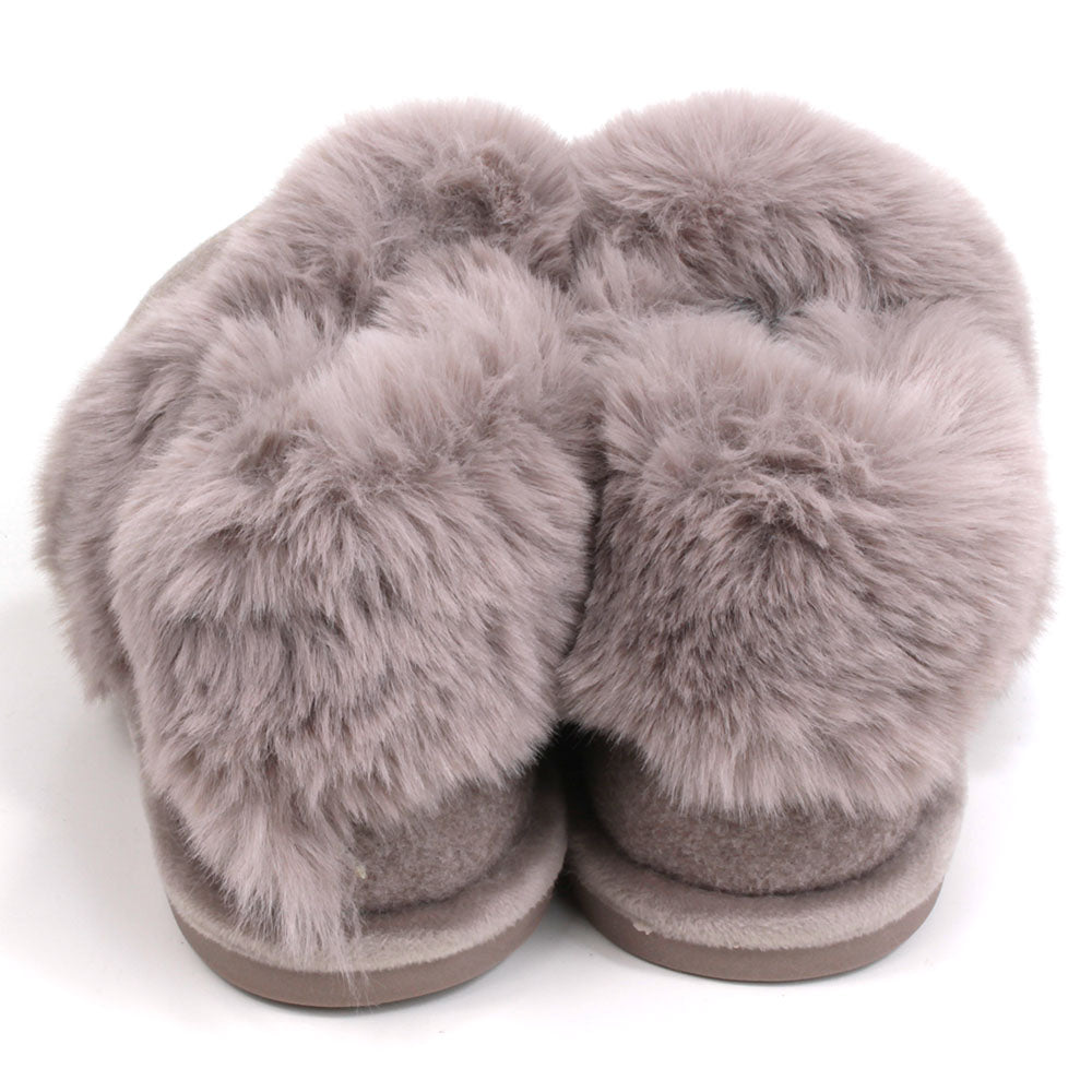 Full Faux Fut Slippers in Taupe