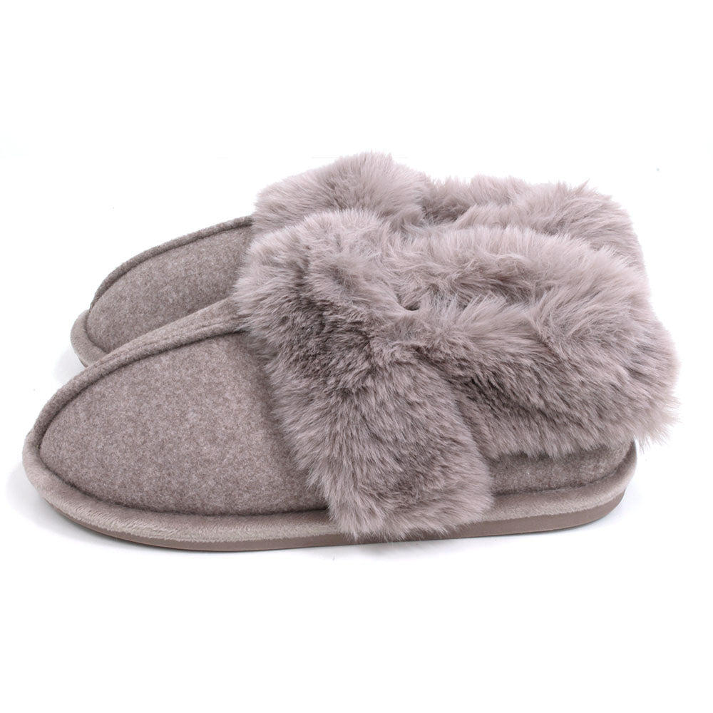 Full Faux Fut Slippers in Taupe