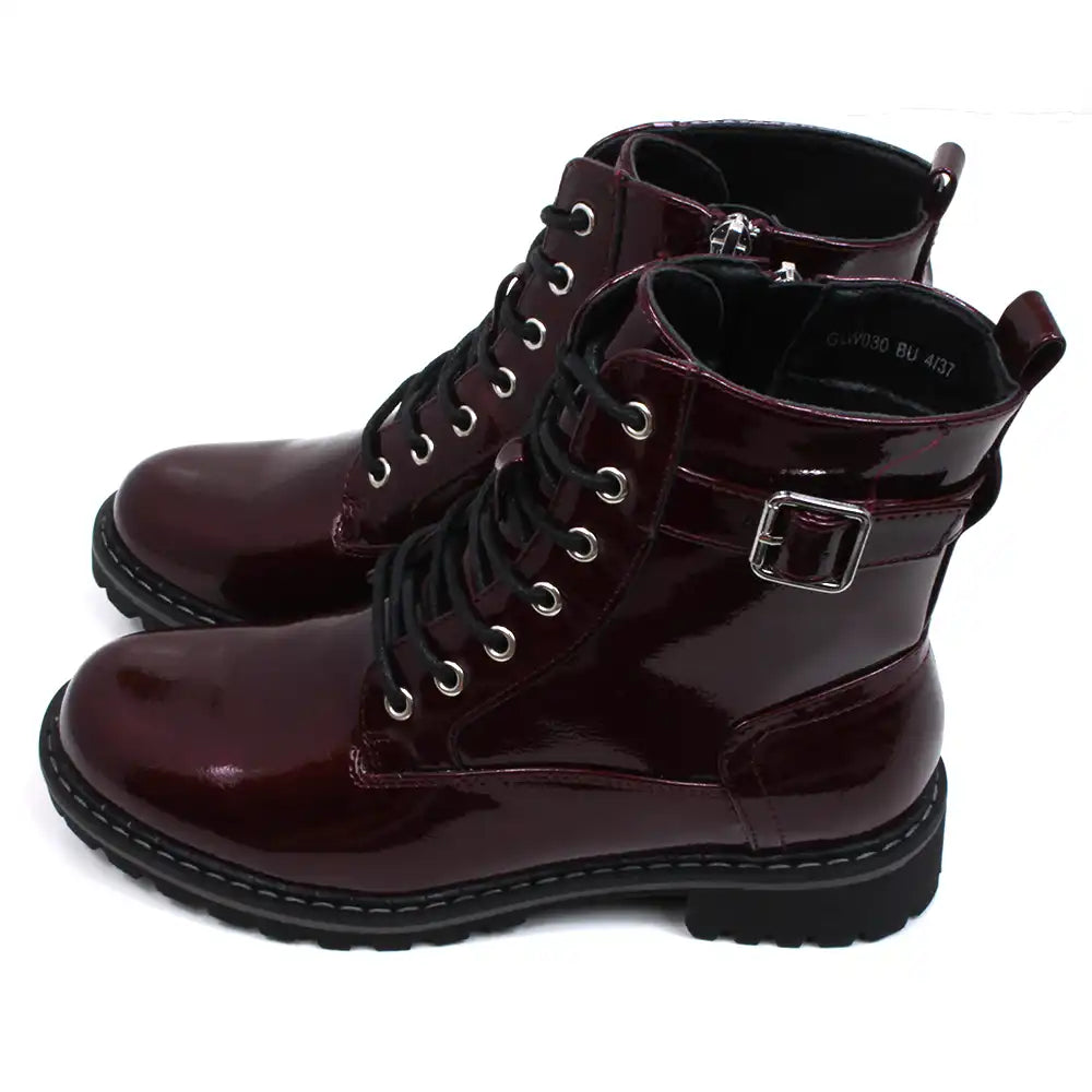 Maroon patent boots shop