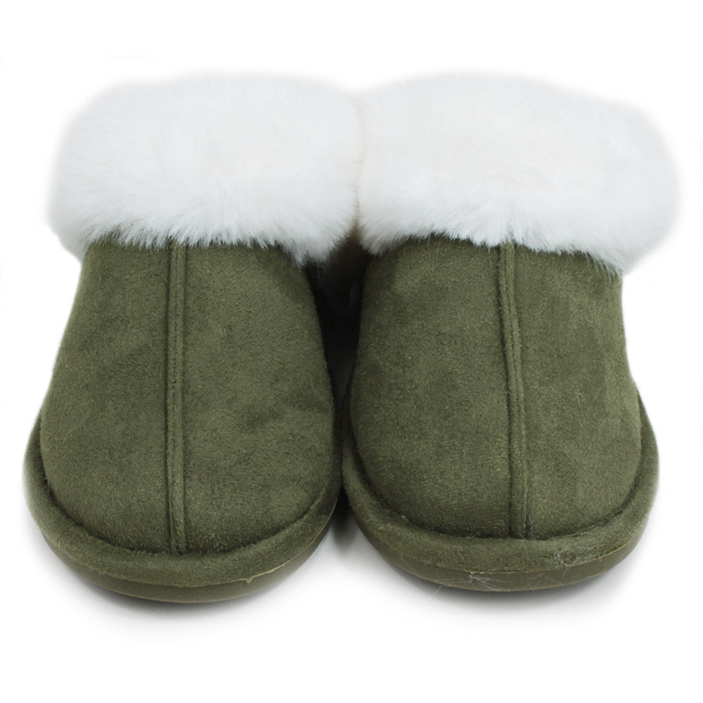 Mule Faux Fur Slippers in Green