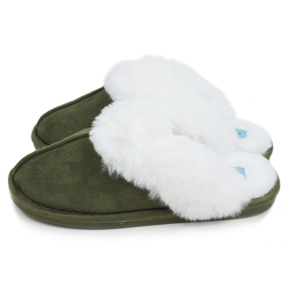 Mule Faux Fur Slippers in Green