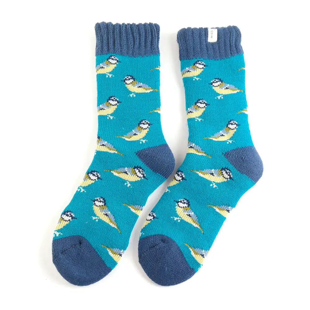 Winter Socks - Teal Blue Tits