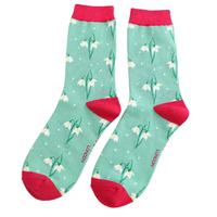Pair of socks with a pattern on a plain background