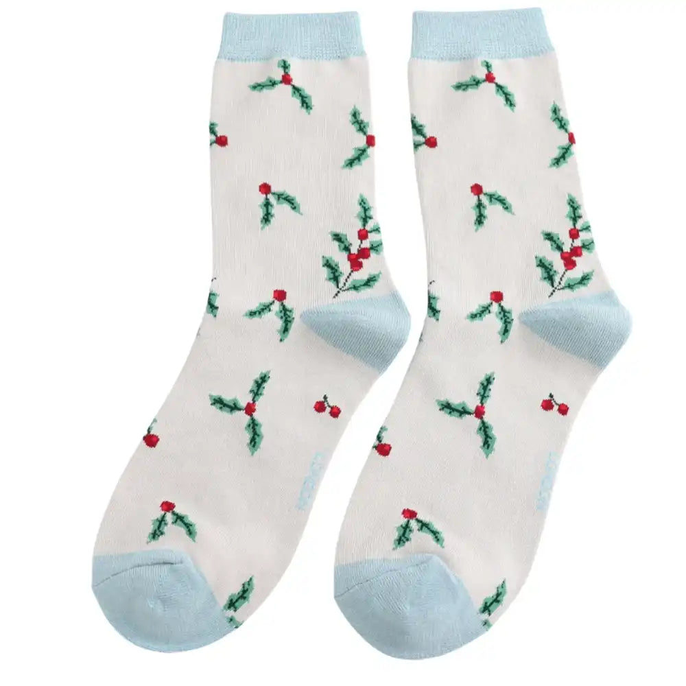 Bamboo Blend Socks - Silver Holly Sprigs