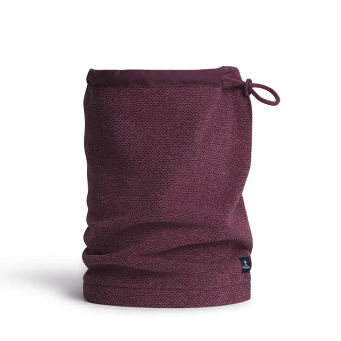 Maroon neck gaiter with drawstring on a white background