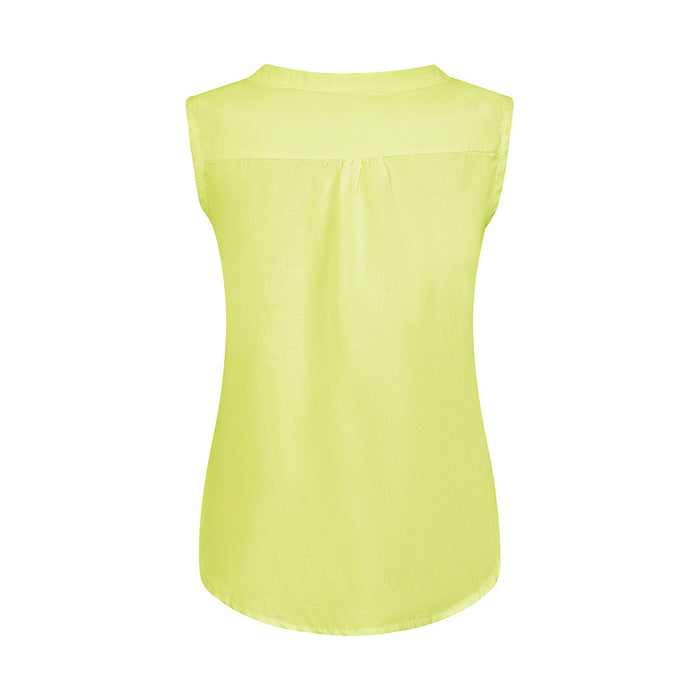 Mudd and Water sleeveless blouse in light lemon colour. Front back view.