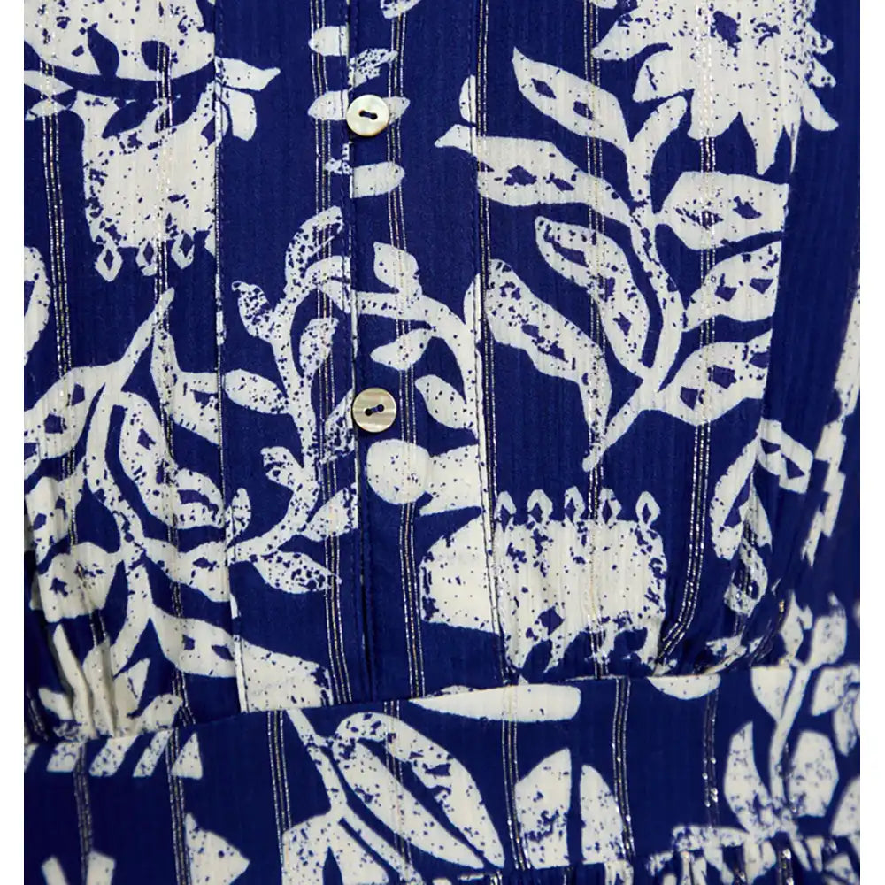 Leaf Print Button Dress - Navy & White