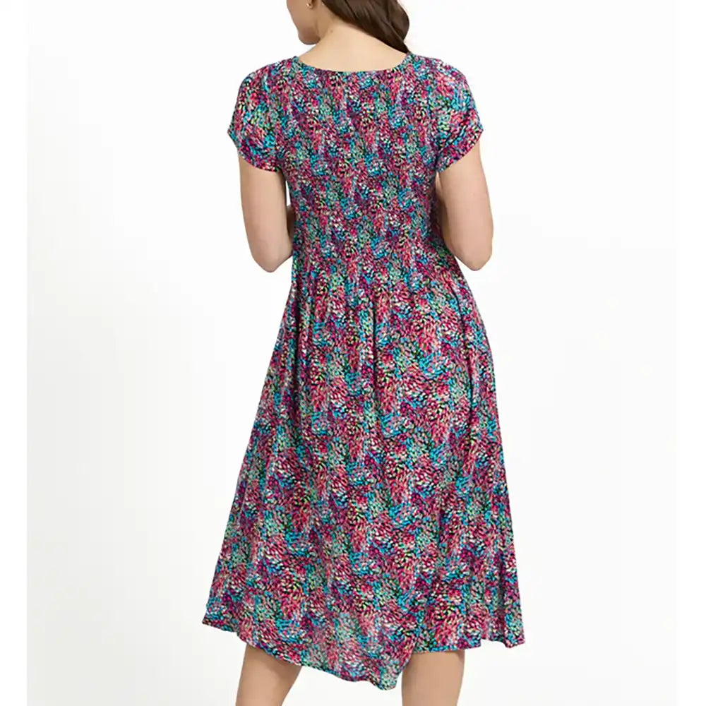 Dotty Shirred Dress - Red & Blue