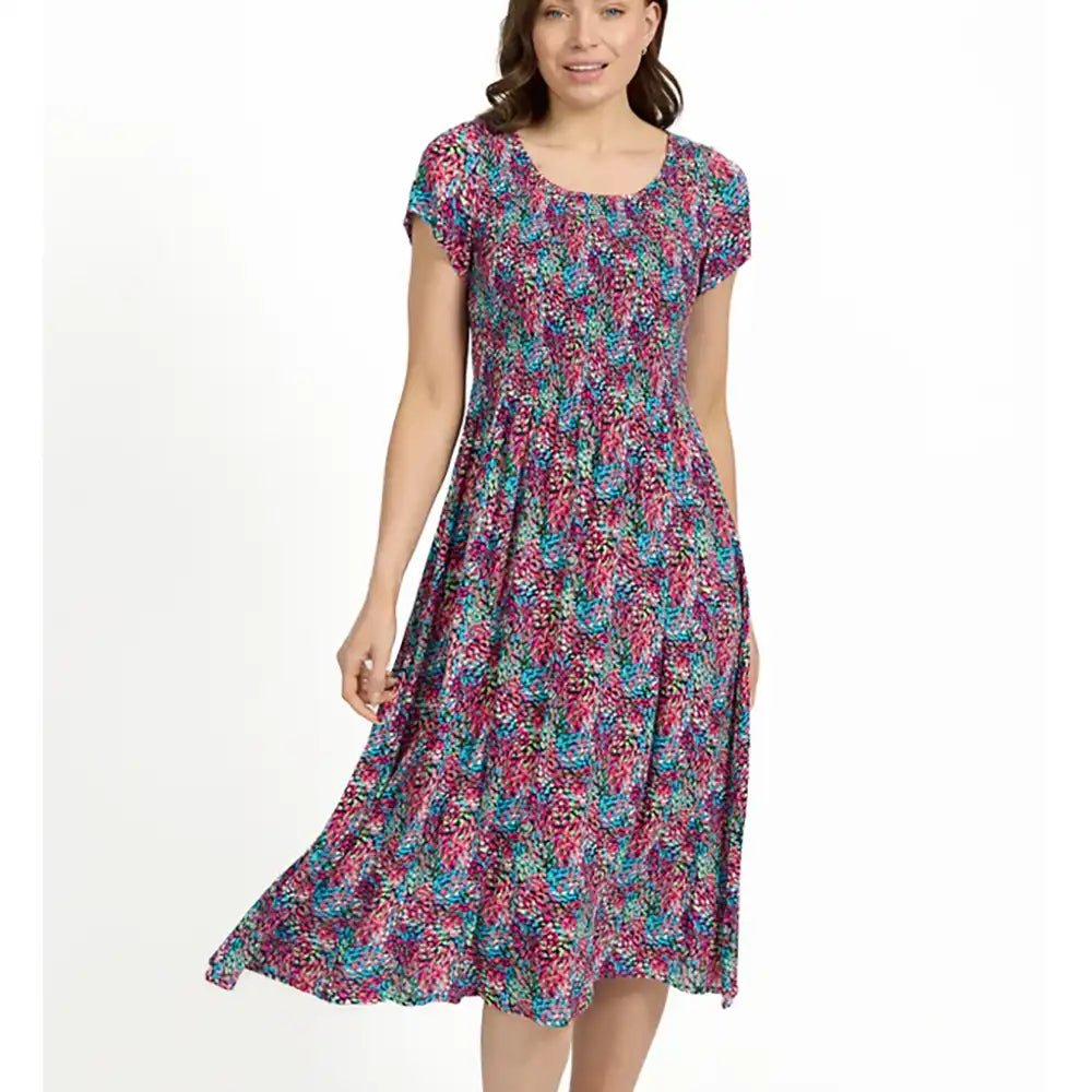 Dotty Shirred Dress - Red & Blue