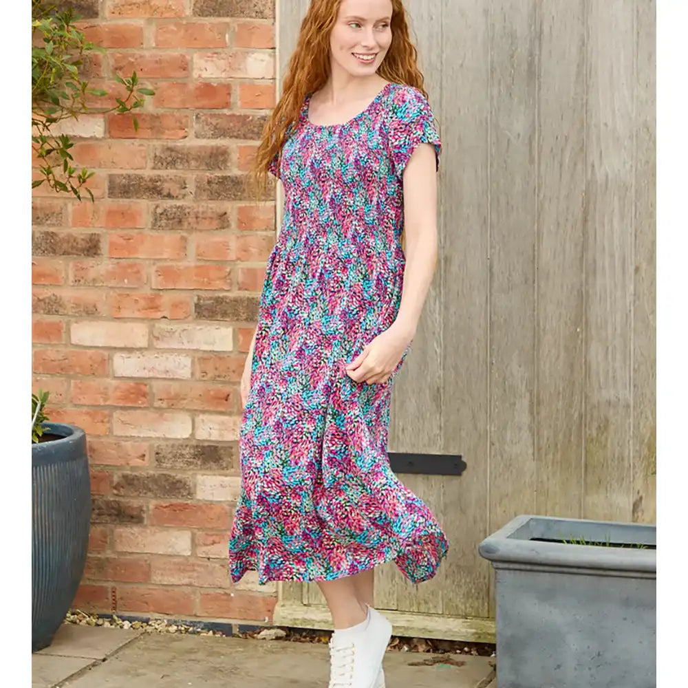 Dotty Shirred Dress - Red & Blue