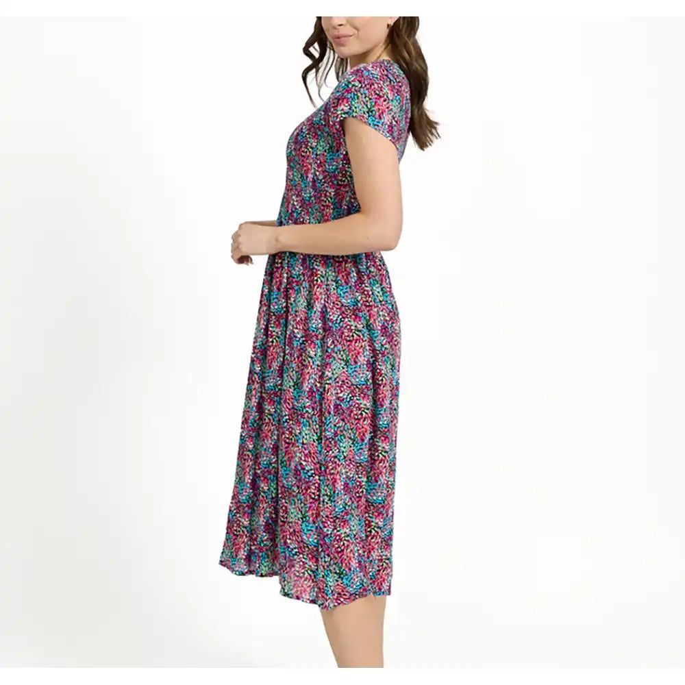 Dotty Shirred Dress - Red & Blue