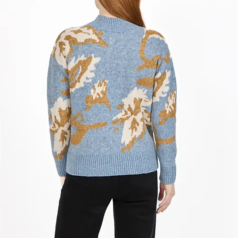 Jacquard Crew Neck Sweater - Blue & Bronze