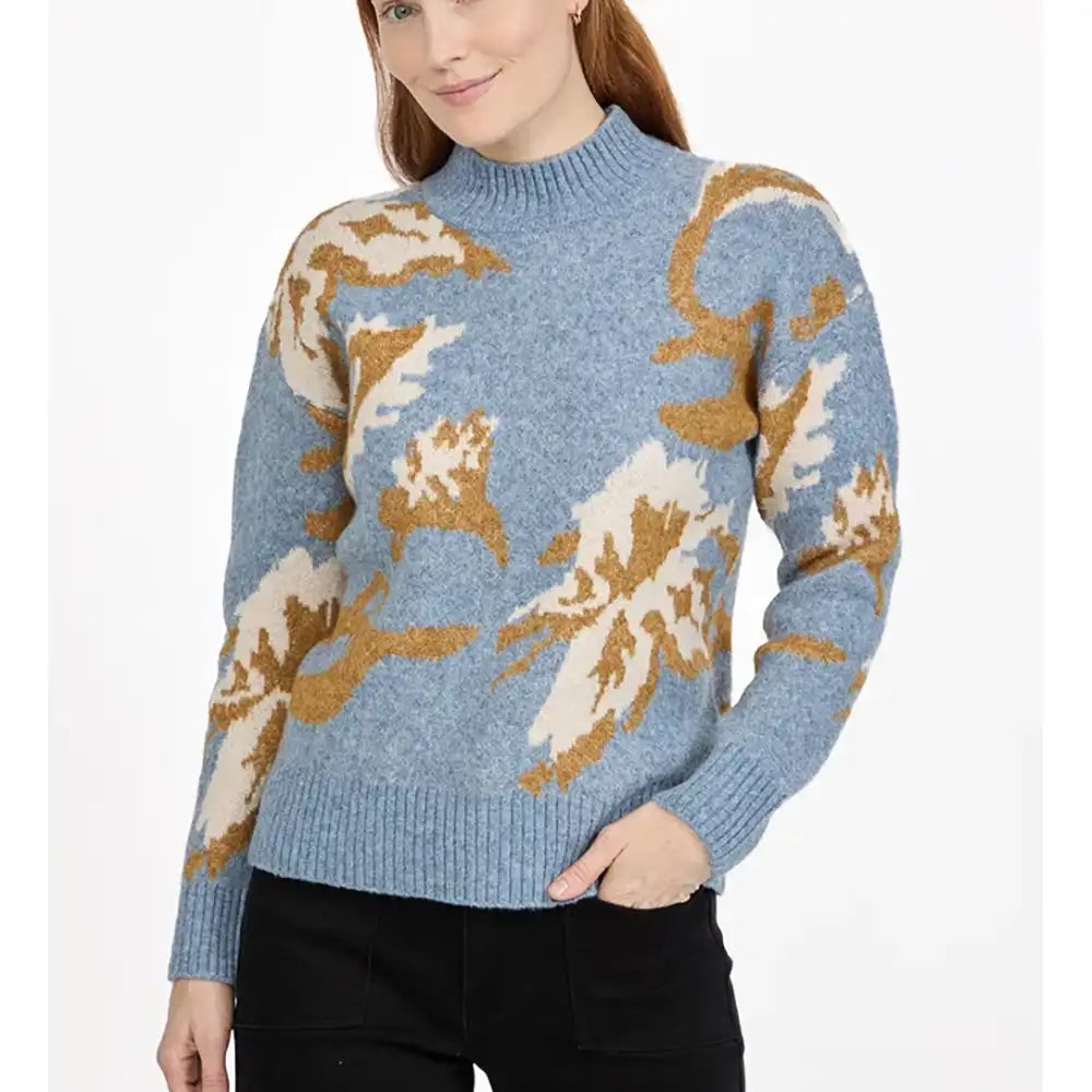 Jacquard Crew Neck Sweater - Blue & Bronze