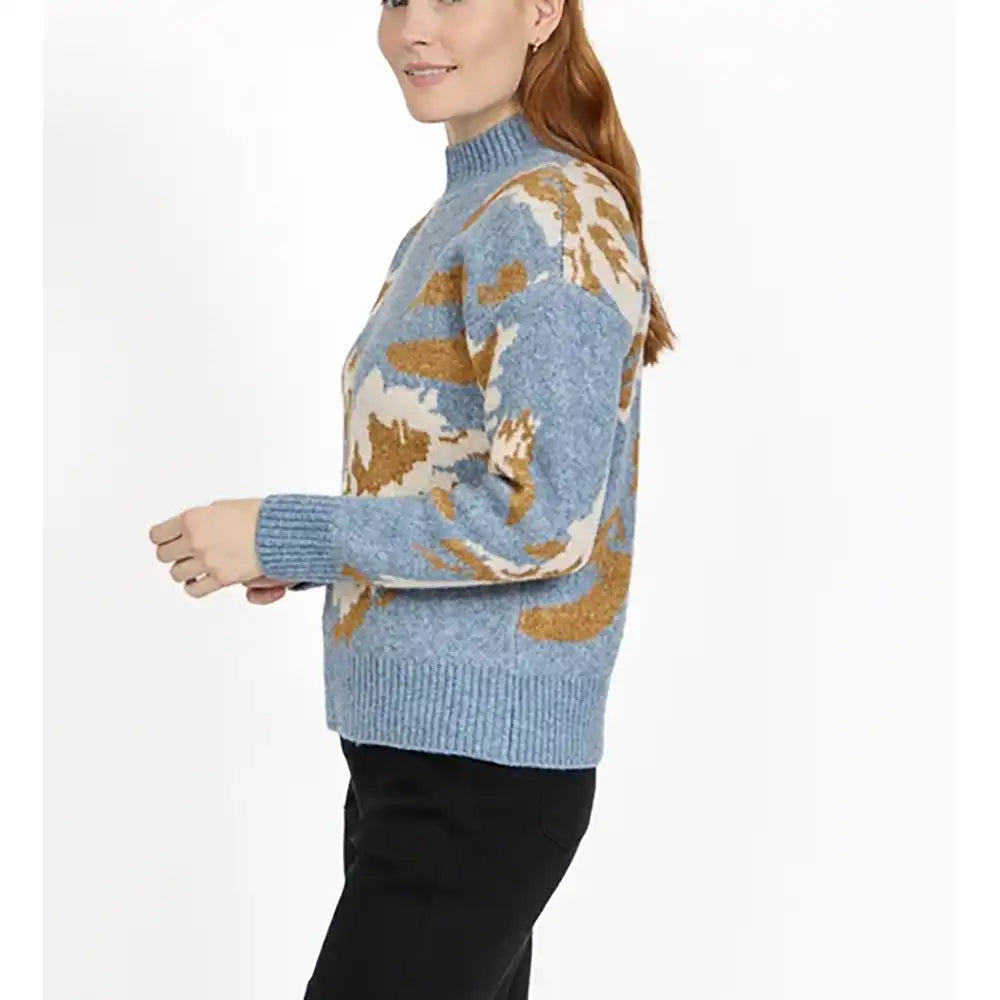 Jacquard Crew Neck Sweater - Blue & Bronze