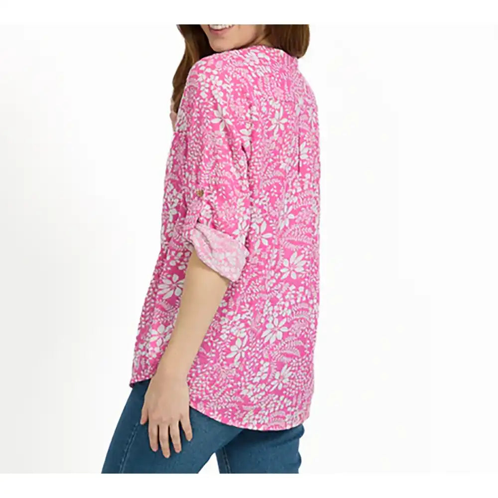 Leaf Print Cotton Shirt - Pink
