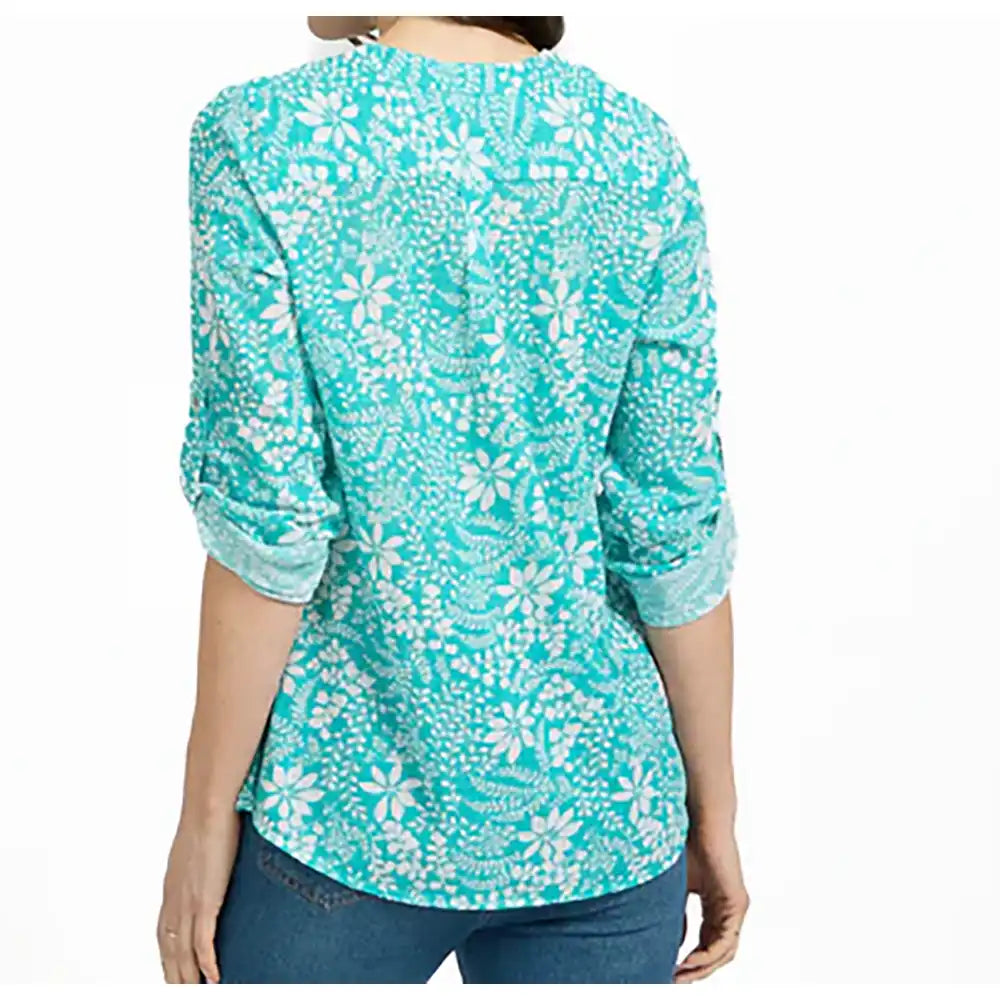 Leaf Print Cotton Shirt - Teal